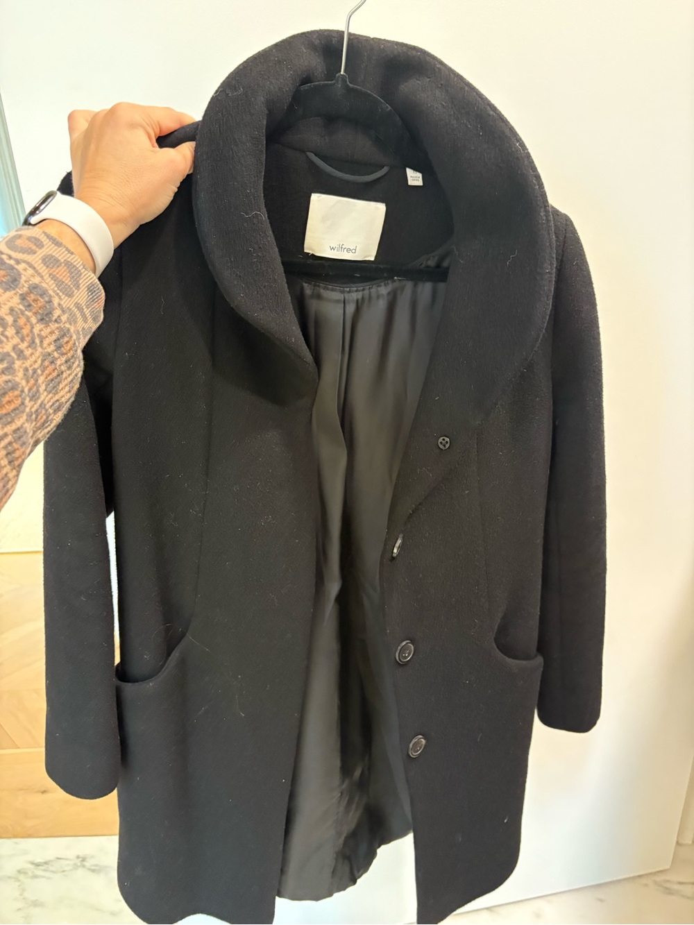 Wilfred Black Rounded-Collar Wool Pea Coat